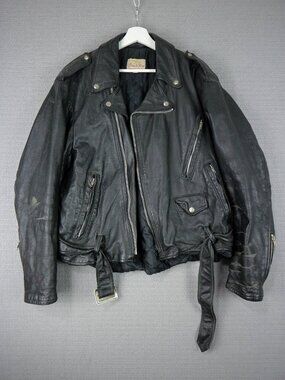 Brush Fire 1980s Vintage Double Leather Rider Jacket Mens Size 50 XXL 2XL